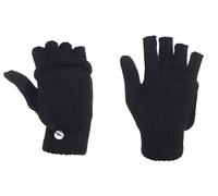 Halbfinger Handschuh mit Klappe melange Farben uni schwarz, Damen