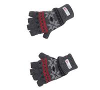 Halbfinger Handschuh mit Norweger Muster Thinsulate für Damen grau mit rot, S/M