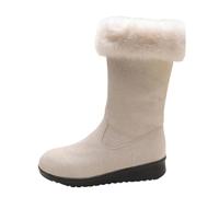 Halbhohe Stiefel Damen Fellkragen Flache Laufsohle Runde Zehenpartie | Winter Boots Damen für Kalte Tage, Alltag und Freizeit, Wildlederoptik, Wärmende Innenausstattung, Mittelhoher Schaft