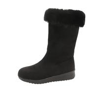Halbhohe Stiefel Damen Fellkragen Flache Laufsohle Runde Zehenpartie | Winter Boots Damen für Kalte Tage, Alltag und Freizeit, Wildlederoptik, Wärmende Innenausstattung, Mittelhoher Schaft