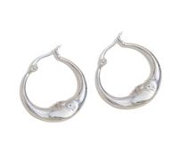 Halbmond Huggie Ohrringe, Goldton Edelstahl mit abstraktem Portrait Gesicht - Click-Top Secure Hoops 2.8cm, künstlerisches Schmuckgeschenk für Frauen Geburtstag, Mittel, Edelstahl, Kein Edelstein