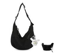 Halbmond Tasche Cord Crossbody Bag Damen Umhängetasche Schultertasche Groß Cord Crossbag Schwarz Schultertaschen Lässige Umhängetaschen Mode Bauchtasche mit Dekorativem Anhänger für Alltag Arbeit