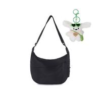 Halbmond Tasche Nylon Crossbody Bag Damen Umhängetasche Schultertasche Groß Nylon Crossbag Schwarz Schultertaschen Lässige Umhängetaschen Mode Bauchtasche mit Dekorativem Anhänger für Alltag Arbeit