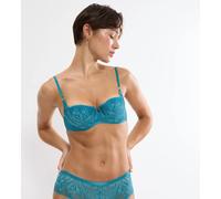 Halbschalen-BH TRIUMPH "Crazy Stupid Love", Damen, Gr. 85, Cup A, arizona blau, Mesh, Spitze, Obermaterial: 43% Polyester, 41% Polyamid, 10% Elasthan, 6% Viskose, BHs, Komfort-Bügel, italienische Spit