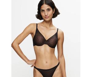 Halbschalen-BH TRIUMPH "Signature Sheer", Damen, Gr. 70, Cup B, schwarz, Tüll, Obermaterial: 44% Polyester, 29% Polyamid, 27% Elasthan, unifarben, BHs, Monogramm-Tüll, gepolsterte Cups, Spitzen-Detail