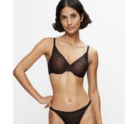Halbschalen-BH TRIUMPH "Signature Sheer", Damen, Gr. 75, Cup D, schwarz, Tüll, Obermaterial: 44% Polyester, 29% Polyamid, 27% Elasthan, unifarben, BHs, Monogramm-Tüll, gepolsterte Cups, Spitzen-Detail