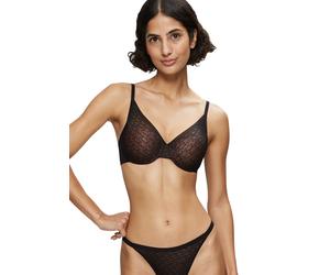 Halbschalen-BH TRIUMPH "Signature Sheer", Damen, Gr. 90, Cup E, schwarz, Tüll, Obermaterial: 44% Polyester, 29% Polyamid, 27% Elasthan, unifarben, BHs, Monogramm-Tüll, gepolsterte Cups, Spitzen-Detail