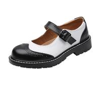 Halbschuhe Damen Mit Absatz Slip On Schuhe Mit Verstellbare Riemchen Runde Zehe Profilsohle Blockabsatz Loafers Weite H Spangenpumps Riemchenpumps Britischen Stil Damenschuhe Freizeitschuhe