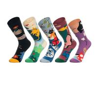 Halbur Bunte Lustige socken, 5 Parr Baumwolle Kuschelsocken Wadenstrümpfe Socken damen 35-42 mit Katze Hund Punkt Blume Wellen Motiv Ölgemälde-Design