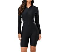 Halcurt Boyleg Einteiliger Rashguard für Damen, mit integriertem BH, LSF 50+, Reißverschluss, langärmelig, Ganzkörper-Badeanzug, Schwarz/Weiß Palka Dots, XL