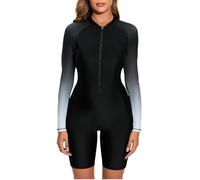 Halcurt Boyleg Einteiliger Rashguard für Damen, mit integriertem BH, LSF 50+, Reißverschluss, langärmelig, Ganzkörper-Badeanzug, Schwarz/Ombré-Grau, Schwarz, Medium
