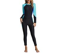 Halcurt Damen Ganzkörper-Rashguard-Badeanzug, einteilig, Reißverschluss vorne, langärmelig, LSF 50, Blau / Schwarz, XL