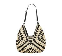 Halemet Stroh-Hobo-Taschen für Damen, Vintage, Umhängetasche, Tragetasche, Designer-Strandtasche, Urlaub, Arbeit, Alltag, Sommer, Schwarzer, verstellbarer Riemen, Einheitsgröße