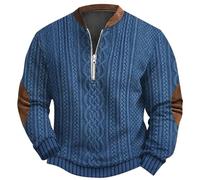 Half Zip Pullover Herren Sweatshirt Stehkragen Button Patchwork Poloshirt Retro Loose Casual Strickpullover Corduroy Outdoor Winterpullover Arbeitspullover Baumwolle Langarmshirt