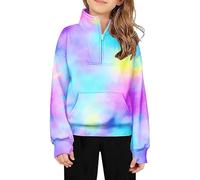 Half Zipper Hoodie Mädchen Oversized Stehkragen Sweatshirt Halber Reißverschluss Pullover mit Tasche Y2k Langarmshirts Sportlich Rippensaum Bequem Freizeit Kapuzenpullover (Sky Blue-b, 13-14 Years)