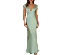 Halfisland, Sommerkleid aus Satin, Mit V-Ausschnitt und kurzen Ärmeln, Für Damen, Rückenausschnitt, Maxi-Länge, Elegantes Kleid mit Twist- und Cut-Out-Design, Ideal als Hochzeitsgast-Outfit, Salbei