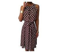 Halfter Asymmetrische Rüschen Tank Polka Dot Kleid Frauen Sexy Schulterfrei Sommerkleid Böhmischen Strandkleid Damen Sommerkleid Komfortabel (Color : Burgundy, Size : L.)