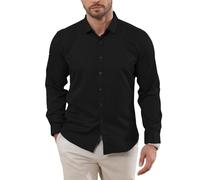 Halfword Hemd Herren Langarm Businesshemden Formelle Freizeit Stretch Anzug Hemden Hochzeit Bügelleichtes Regular Fit Schwarz XXL