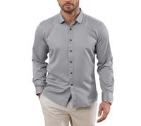 Halfword Hemd Herren Langarm Businesshemden Formelle Freizeit Stretch Anzug Hemden Hochzeit Bügelleichtes Regular Fit Grau M