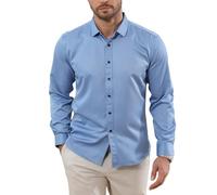 Halfword Hemd Herren Langarm Businesshemden Formelle Freizeit Stretch Anzug Hemden Hochzeit Bügelleichtes Regular Fit Blau L