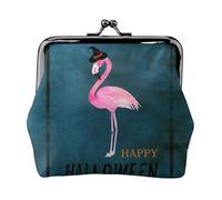 Halloween-Geldbörse mit Flamingo-Hexenhut, tragbare Münzgeldbörse aus Faserleder, Mini-Geldbörse für Damen, Schwarz , Einheitsgröße, Münztasche