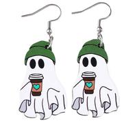 Halloween-Gespenst-Ohrringe - Holzschmuck mit Tropfenanhänger - -Ohrringe für Halloween - Für Mädchen Und Frauen, Kostüm, Kleidung, Hochzeit, Tanz, Verwendung, riferimento alla descrizione