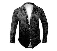Halloween Hemd Herren Slim Fit, Sommer Hemden Herren mit Totenkopf-Aufdruck, Button Down Sommerhemd Slim Fit Mode Casual Herrenhemden Freizeithemd für Männer Lustig Karneval Blumenhemd