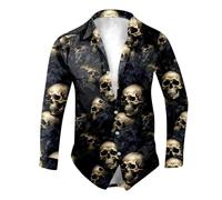 Halloween Hemd Herren Slim Fit, Sommer Hemden Herren mit Totenkopf-Aufdruck, Button Down Sommerhemd Slim Fit Mode Casual Herrenhemden Freizeithemd für Männer Lustig Karneval Blumenhemd