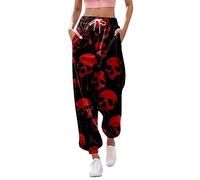 Halloween Jogginghose Damen, Jogginghose Damen High Waist Sporthose mit Taschen Totenkopf Drucken Trainingshose Festival Lustig Sweathose Freizeithose Frauen Kordelzug Sweatpants Laufhose