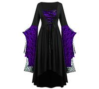 Halloween Kleider, Damen Gothic Kleid Teekleid Halloween Party Kleider Langarm Spitze Spleißen Swing Kleider