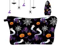 Halloween-Kulturbeutel - Make-up-Reisetasche, Bedruckte Kosmetiktaschen | Wasserdichte Mode-Kosmetiktaschen Mit Spinnennetz-Geist, Violett Und Schwarz, Mit Reißverschluss, Multifunktionaler Aufbewahru