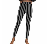 Halloween Leggings Damen Sexy Ringelhose Gothic Punk Festikostüm Stretch Streifen Hose Hohe Taille Sport Fitnesshose Eng anliegende Tights Pfirsichfarbene Hüft Yogahose Loungewear Heimhose Partyhose