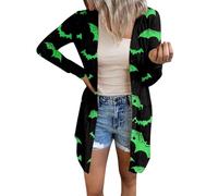 Halloween Strickjacke Damen Leichte Lang Horror Dünne Strickjacke Lange Ärmel Open Front Pumpkin Animal Festival Gothic Bedruckt Cardigan