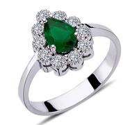 Halo Diamant Drop Smaragd Entourage Ring 14 Karat Weißgold