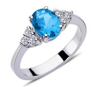 Halo Diamant Oval Blauer Topas Ring 14 Karat Weißgold