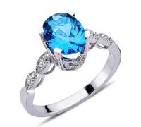 Halo Diamant Oval Blauer Topas Ring 14 Karat Weißgold