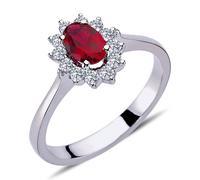 Halo Diamant Oval Rubin Entourage Ring 14 Karat Weißgold