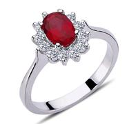 Halo Diamant Oval Rubin Entourage Ring 14 Karat Weißgold