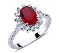 Halo Diamant Oval Rubin Entourage Ring 14 Karat Weißgold