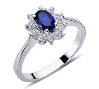 Halo Diamant Oval Saphir Entourage Ring 14 Karat Weißgold