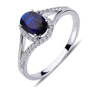 Halo Diamant Oval Saphir Ring 14 Karat Weißgold