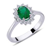 Halo Diamant Oval Smaragd Entourage Ring 14 Karat Weißgold