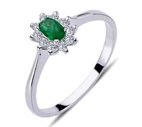 Halo Diamant Oval Smaragd Entourage Ring 14 Karat Weißgold
