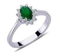 Halo Diamant Oval Smaragd Entourage Ring 14 Karat Weißgold