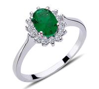 Halo Diamant Oval Smaragd Entourage Ring 14 Karat Weißgold