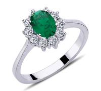 Halo Diamant Oval Smaragd Entourage Ring 14 Karat Weißgold