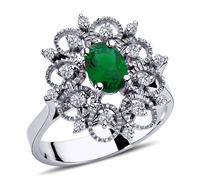 Halo Diamant Oval Smaragd Ring 14 Karat Weißgold
