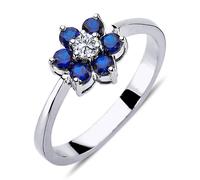 Halo Vergissmeinnicht Diamant Saphir Ring 14 Karat Weißgold
