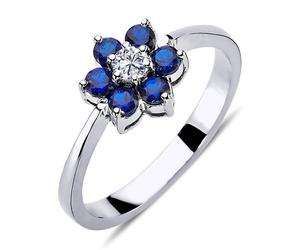 Halo Vergissmeinnicht Diamant Saphir Ring 14 Karat Weißgold