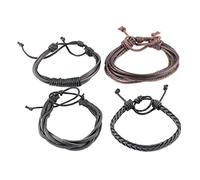 Haloppe Herren-Armband, Geschenke, verstellbares Paar-Armband, 4 Stück/Set, handgefertigt, gewebtes Lederarmband, Armreif, Herren-Schmuck, Geschenk - Braun